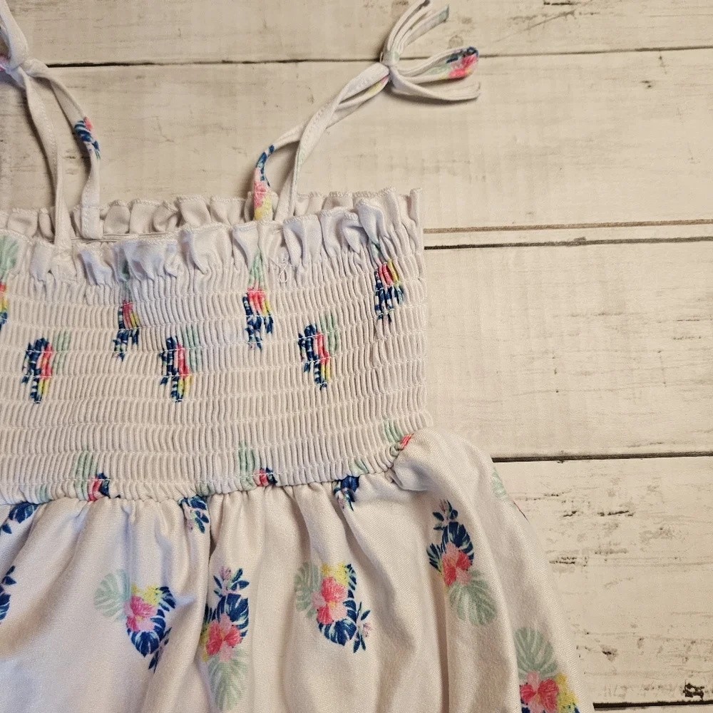Tommy Bahama 2T Floral Smocked‎  Sundress White Pink Spring Tie Strap